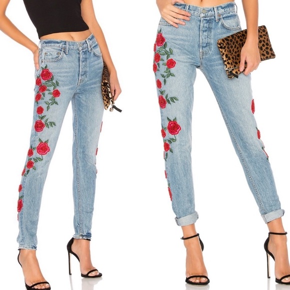 GRLFRND Denim - GRLFRND Karolina Embroidered Jeans - Endless Love